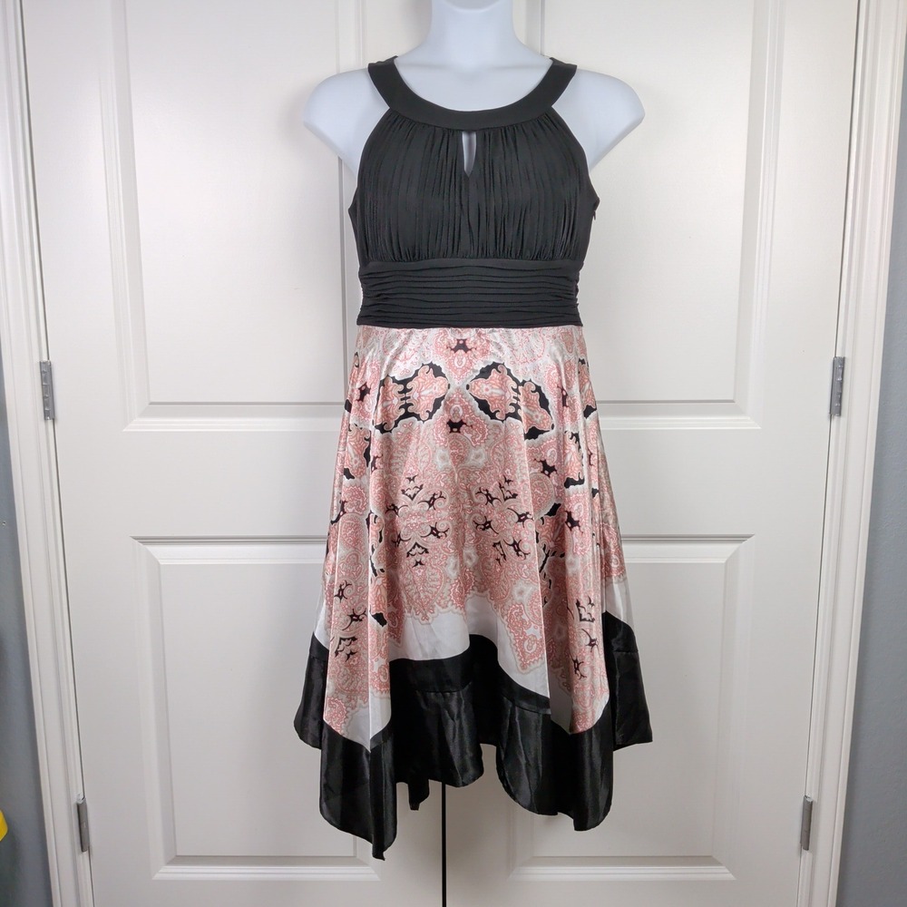 Flowy Satin Handkerchief Hem Halter Dress Paisley Y2K Feminine Size 14 - Picture 2 of 9